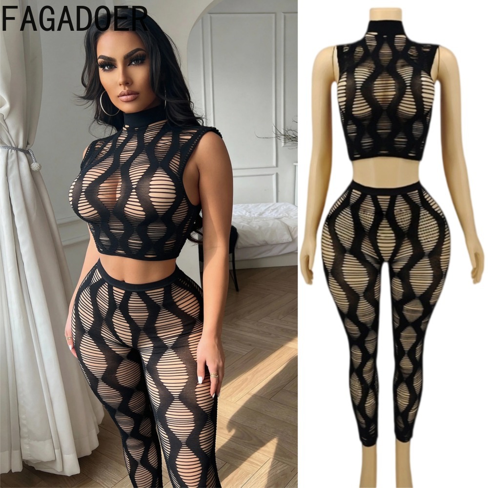 Crop Top Crochet - FAGADOER Sexy Knit 2 Piece Set