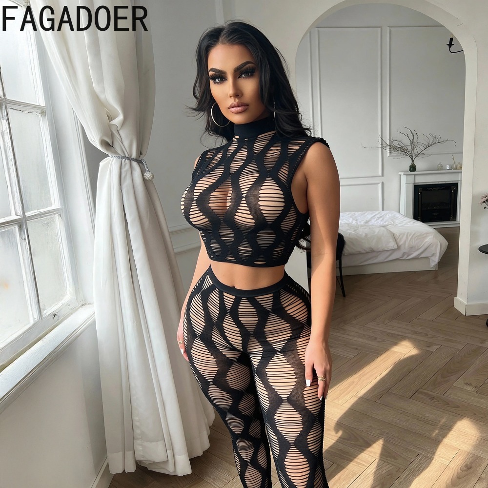 FAGADOER Sexy Knit 2 Piece Set - Crop Top Crochet review and price
